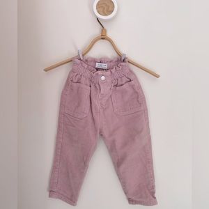 Zara pink corduroy paper bag waist pants